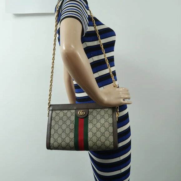 GUCCI Ophidia Chain Small Brown Canvas Shoulder Bag 1126-012225 - Picture 12 of 12